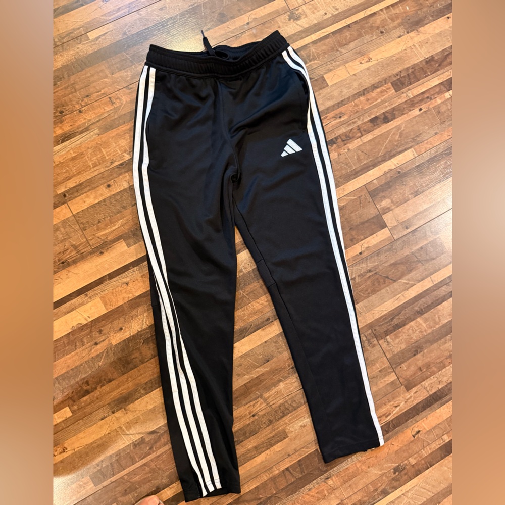 Kids Adidas Tiro track pants (black with white stripes)